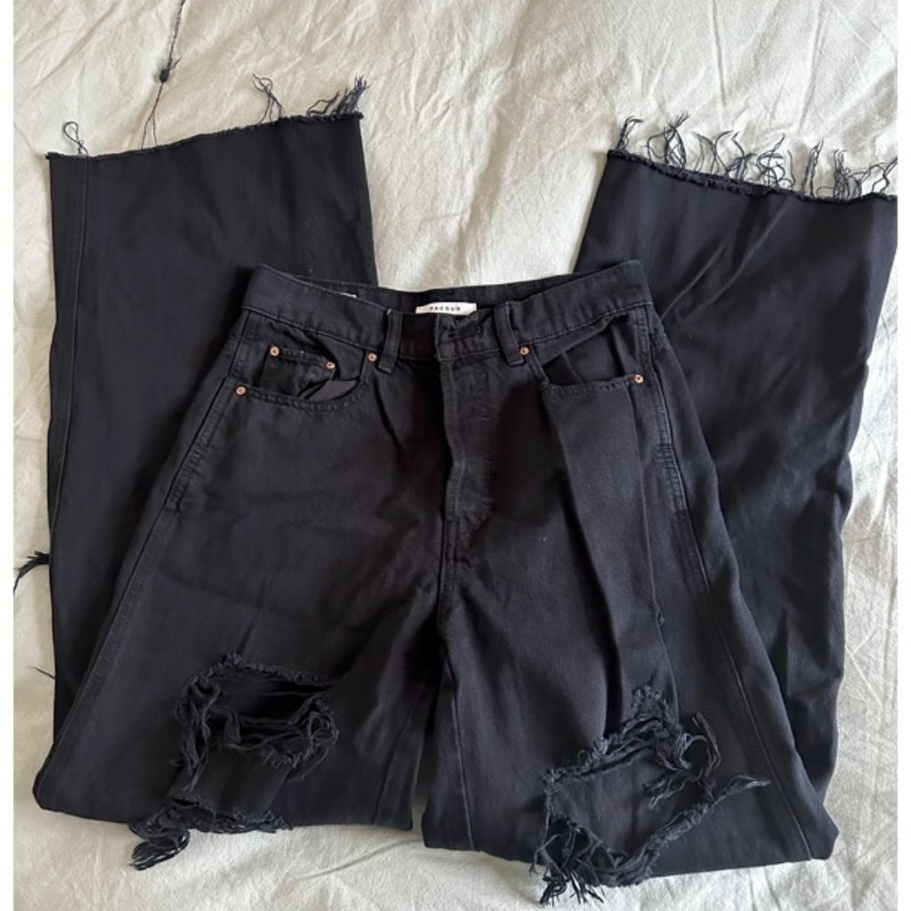 wide leg black ripped jeans